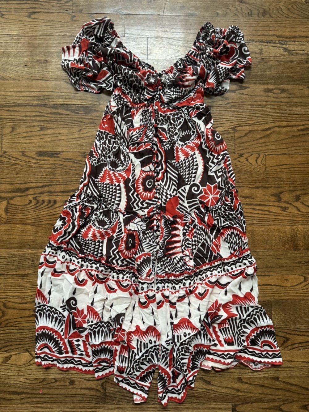 Anthropologie Printed Puff Sleeve Cutout Midi Dress Size S